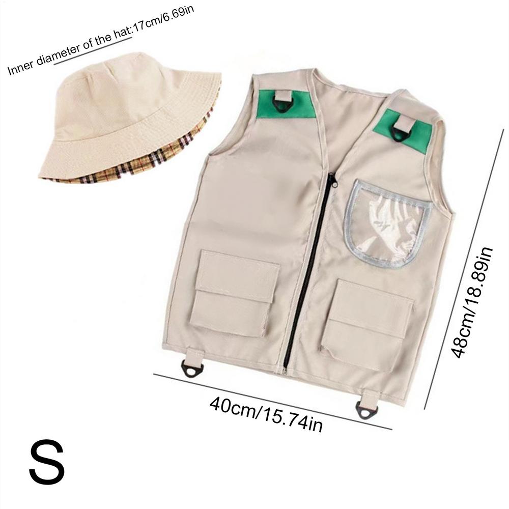 

Kids Explorer Vest and Hat Costume Safari Cargo Vest Boys Outdoor Adventure Kit for Young Kids Dress Up Pretend Play Costumes