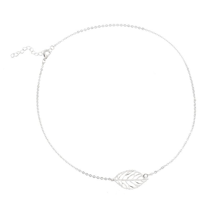 Fashion Mori versatile women s collarbone chain accessories, simple hollow leaf necklace серебряный