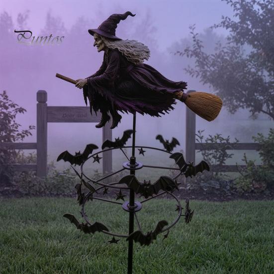 Decorazione Giardino Halloween Strega Girandola, Arte per Cortile Metallo Esterno Palo Fantasioso, Girandola Volante per Prato Patio Sentiero Decorazioni Autunnali
