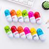 6Pcs Cute Smiling Face Pill Ball Point Pen Novelty Stationery Telescopic Capsule