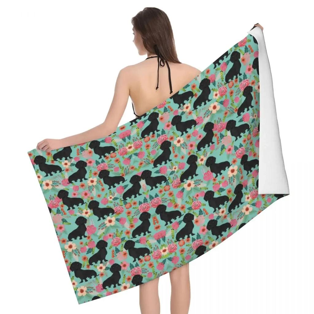 Süßer Dackel Hund Strandtuch Schnelltrocknend Kawaii Welpe Haustier Badetuch Sandfest Schwimmbad Handtücher für Reise Camping Yoga Sport