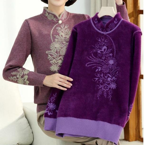 Autumn Winter Women's Mink Fleece Sweater Loose Plus Size Sweater Embroidered Pullover Fleece Thickened Knit Tops