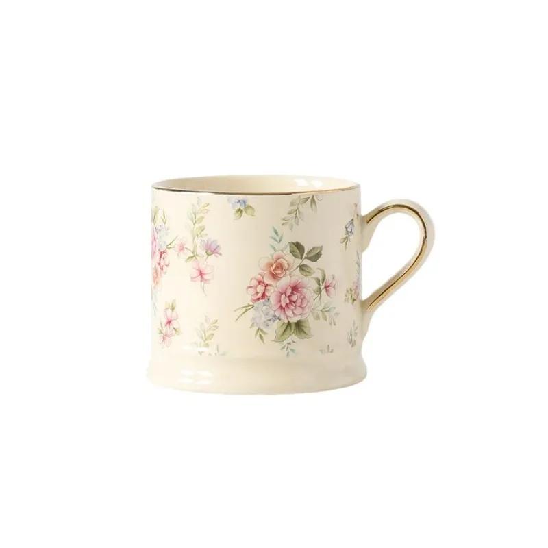 European Light Luxury Floral Mug High Value Retro Home Coffee Cup  Style Gold Afternoon Tea Ceramic Cups