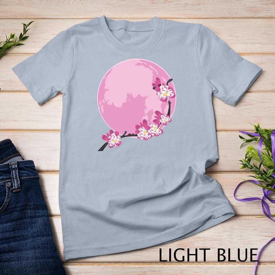 Pink Moon Sakura Flowers Japanese Cherry Blossom Flowers Unisex T-shirt 4 S
