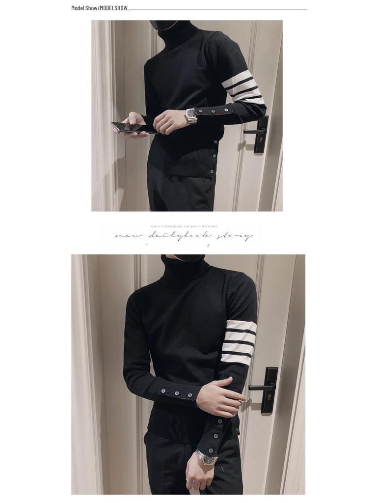 2024 Winter Korean Slim Fit Men's Casual High Neck Knit Sweater