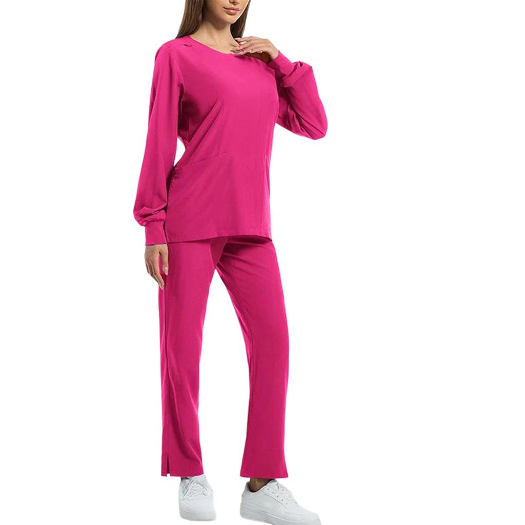 Women's Solid Color Long Sleeved Pocket Uniform Protective Worker Uniform Jacket Long Pants Set