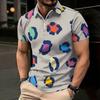 Women Short Sleeve Polo Shirt Pink White Black Camouflage Print Half Zip Lapel Top