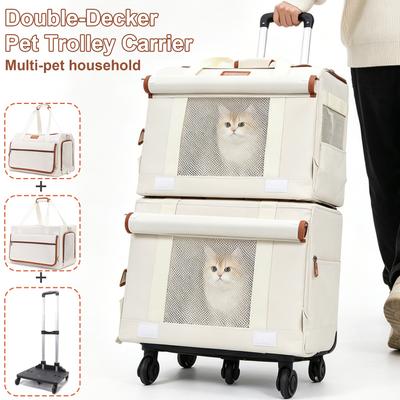 Abnehmbarer Roll-Katzenkorb-Trolley mit Doppelkammer, Atmungsaktives Netzgewebe, Stabile Stütze, Haustier-Reisekorb mit Leisen Univer