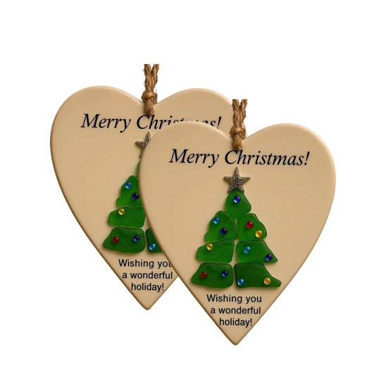 Wishing You Lots of Love And Happiness Sea Glass Ornament Handcrafted Round/Heart-Shaped Sea Glass Keepsake Christmas Tree Hanging Ornament