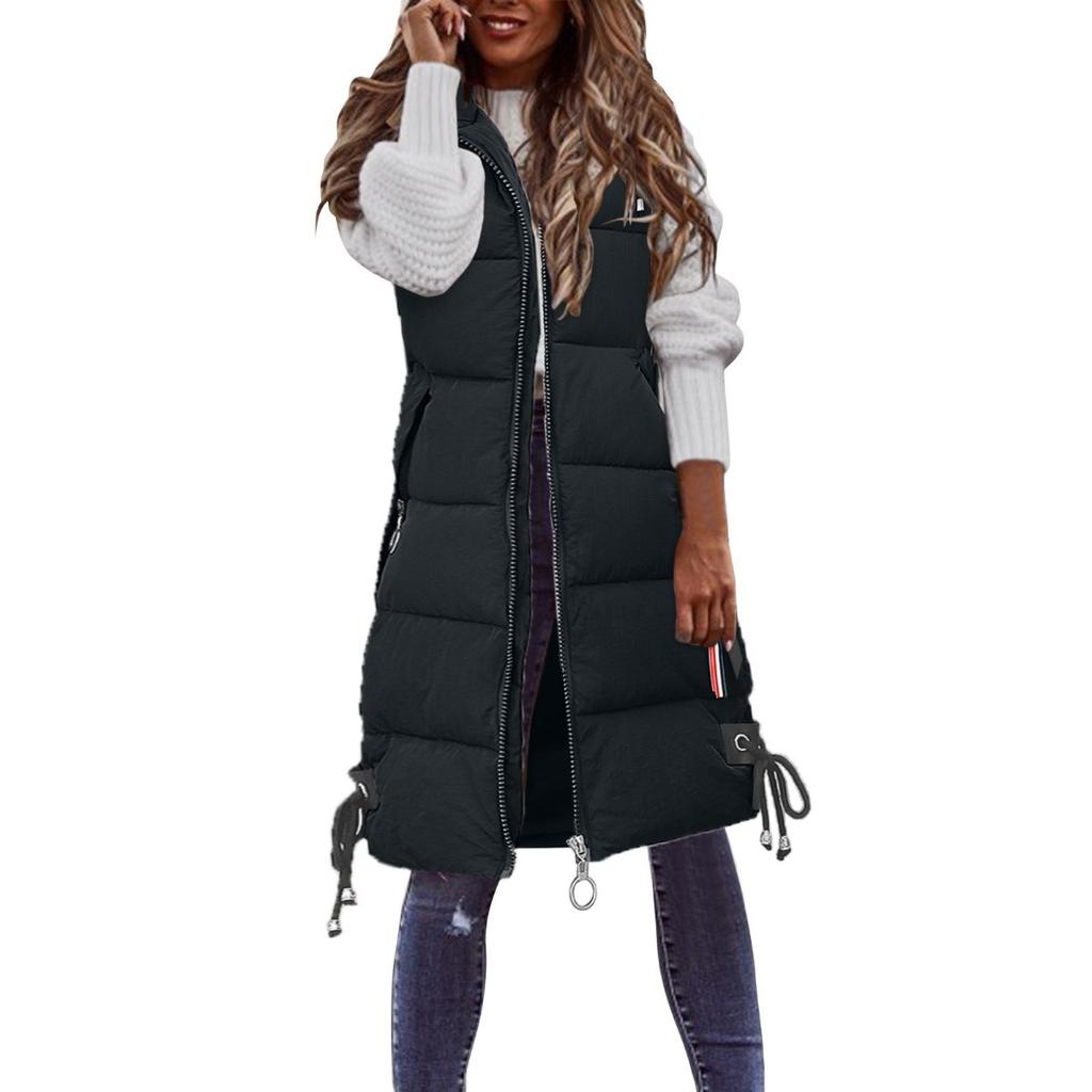 Manteau Gilet Rembourré en Coton Mi-Long pour Femme Vêtement d'Extérieur Décontracté 2025