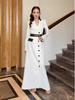 2025 Fall High-End Slimming Long Sleeve Dress with Waist-Gathering and Elegant Style