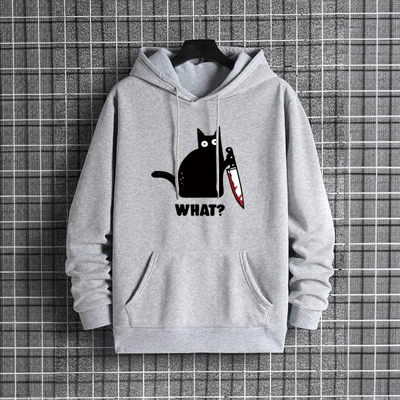 2025 New Trendy Male Funny Cartoon Cat Mens Autumn Winter Hooded Sweatshirt Urban Streetwear Casual Fashion Warm Hoody Outwear