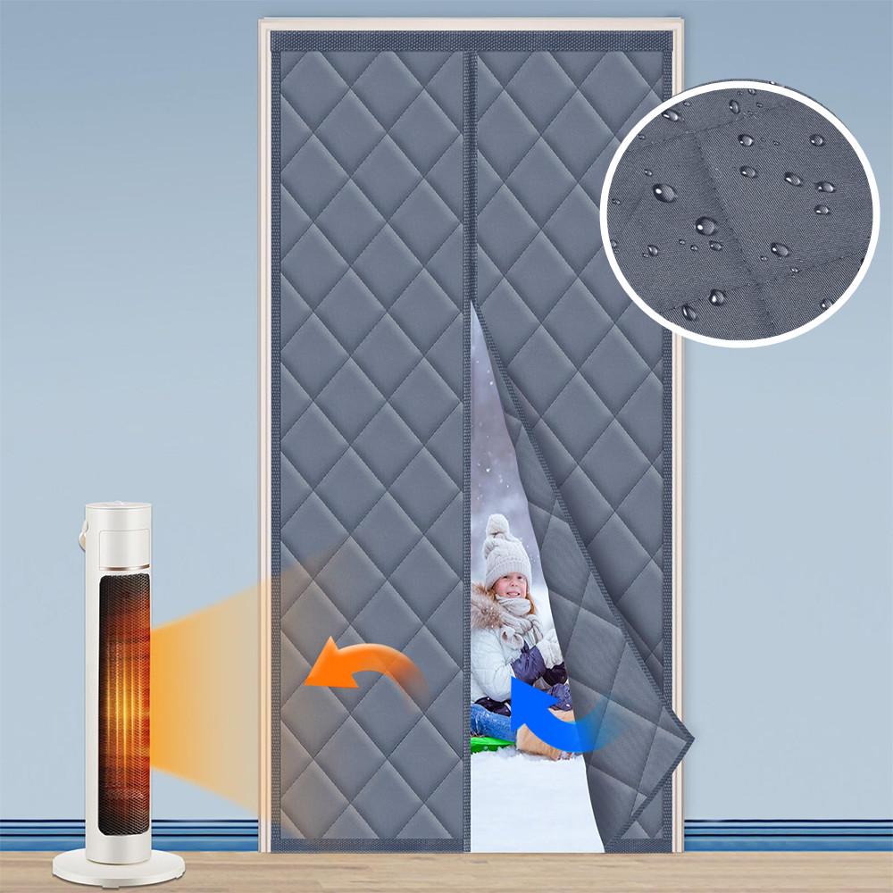 Магнитная Теплоизолированная Дверная Штора Энергосберегающая Защищающая Конфиденциальность Ветрозащитная Водонепроницаемая Хлопковая Штора для Комнаты с Обогревателем W80cmxH205cm серый