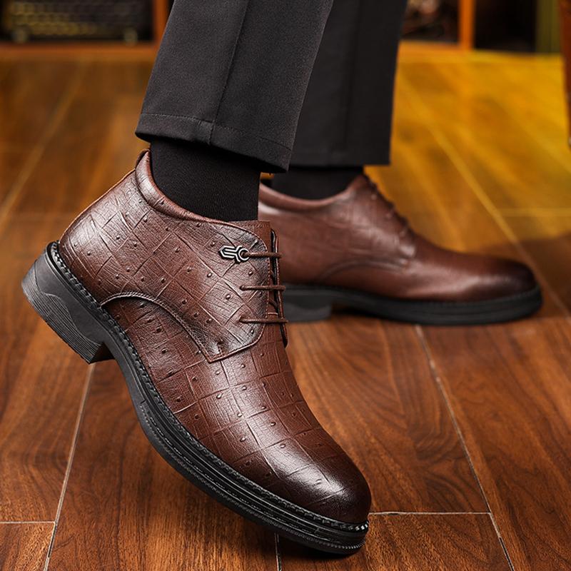 Cotton Shoes For Men 2024 Winter Warm Plus Velvet Business Formal Leather Shoes Men's Shoes High Top Dad Cotton Leather Shoes