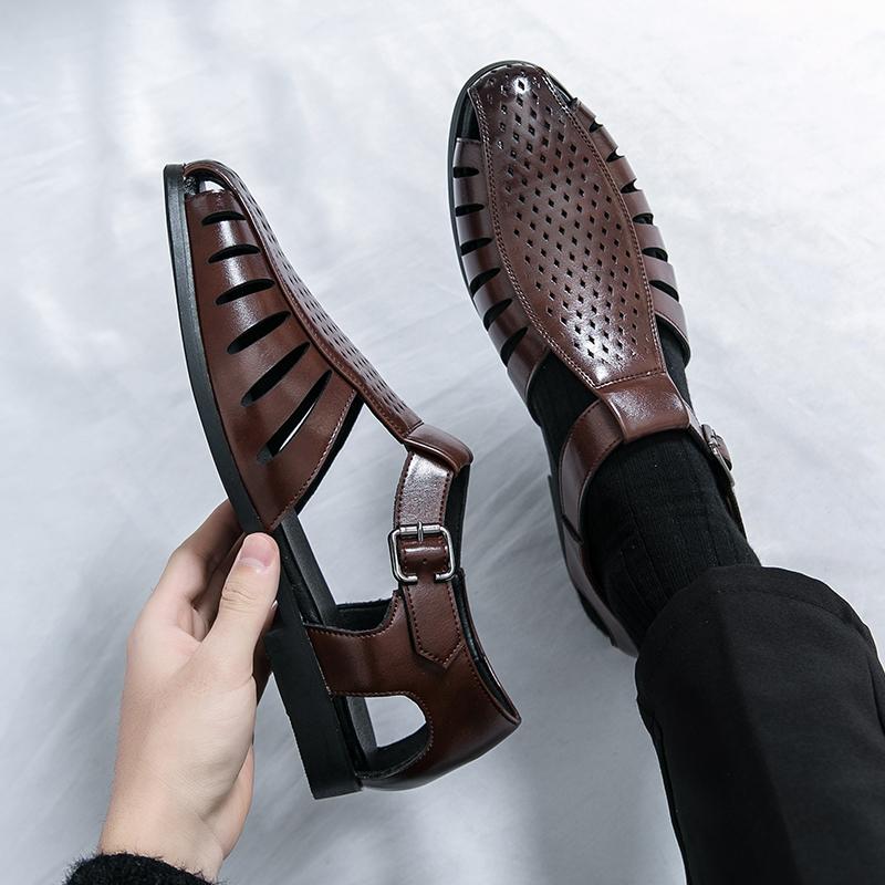 Men's Leather Sandals Summer New Roman Gladiator Woven Breathable Hollowed Out Leather Shoes Men Business Casual Shoes