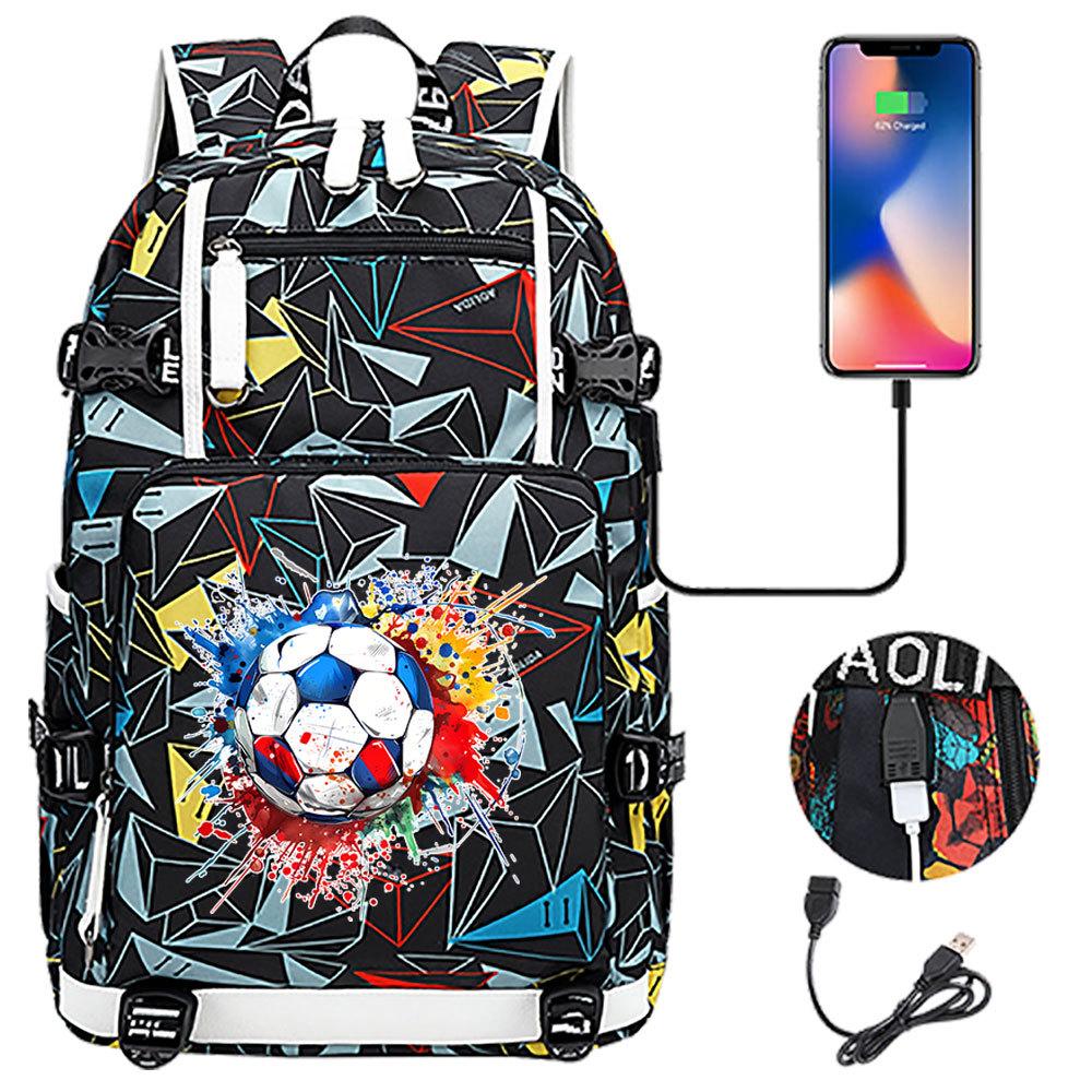 USB Headphone Backpack for Teens Students Boys Girls Leisure Travel Dual Shoulder Bags Soccer Hot Selling Waterproof Large Capacity