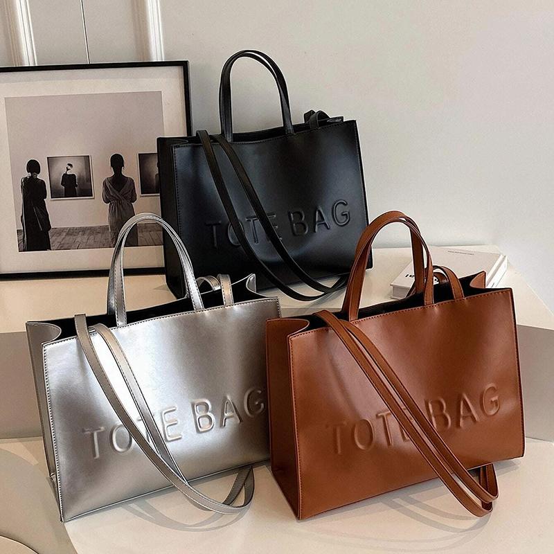 Large Capacity Fashionable Tote Bag With Letter Print Fashion Solid Color Simple Crossbody Bag Women Casual Handbag Shoulder Bag