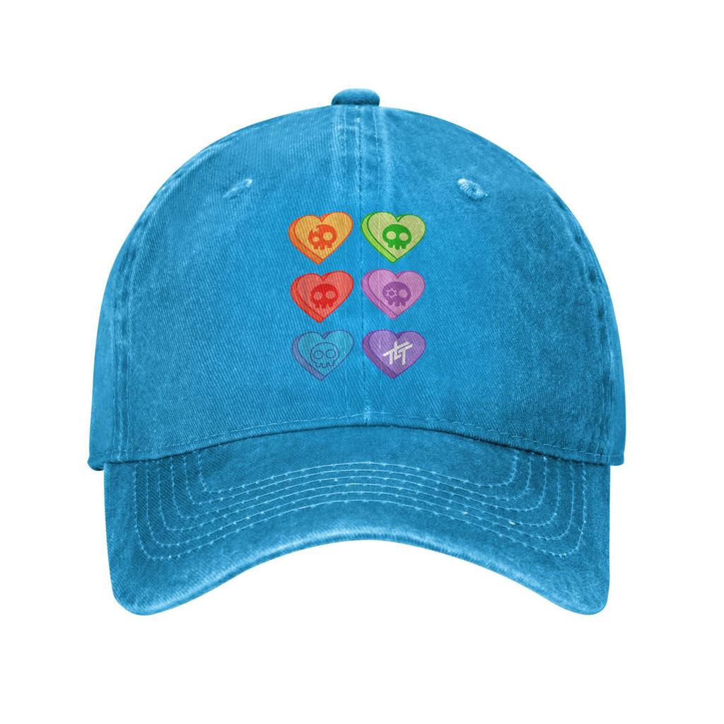 Vintage The Living Tombstone Candy Hearts Baseball Cap Unisex Women Distressed Denim Sun Cap Rock Outdoor Activities Adjustable Hat