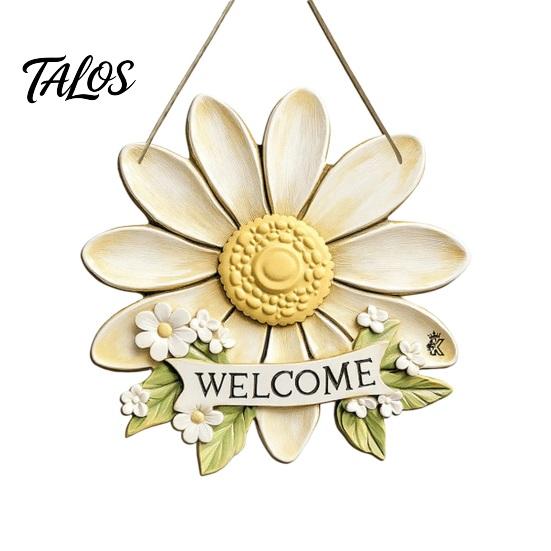 Entryway Welcome Plaque Wooden Sign, Rustic Door Hanging 2D Daisy Butterfly Print, Front Decor Halloween Thanksgiving Easter Seasonal Holiday Sign for