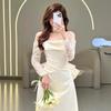 French Light Wedding Dress Mori Simple Super Fairy Lace Welcome Dress Socialite Banquet One-word Shoulder White Satin Dress Skirt
