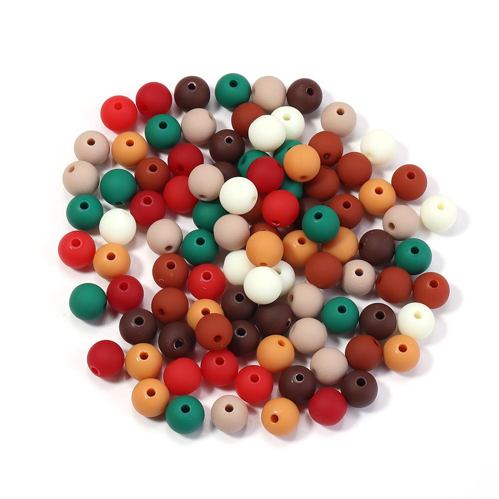 20-100pcs Acrylic Rubber Beads 6/8/10/12/14/16mm Christmas Color Round Loose Beads For Jewelry Making DIY Bracelets Necklace