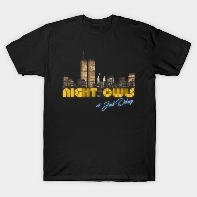 

Men Black Print T-shirt Night Owls With Jack Delroy Nyc Skyline No-Cut Transfer Paper Print Cotton Tshirt 4XL чорний