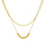 Gold Double Layer Herringbone Chain Bead Station Necklace