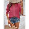 Women's Summer T-shirt Solid Color V-neck Puff Sleeve Hollow T-shirt