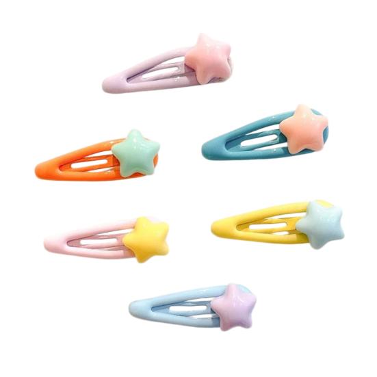 5/6Pcs Girl Hairpins Macaron Color Cartoon Fruit Flower Star Shapes Round Edge-Free Design Hair Clips Side Bang Hair