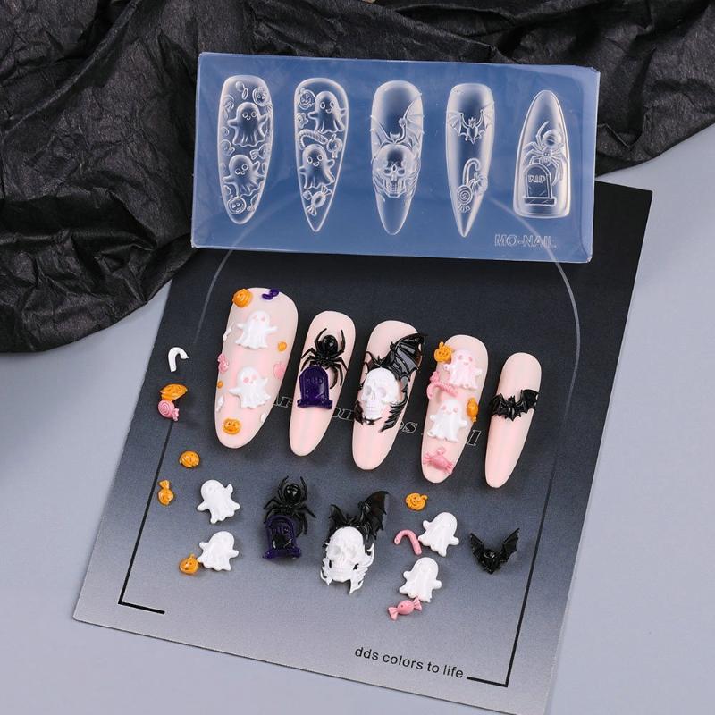 Cartoon Halloween Element Nail Silicone Mold Ghost Skull Pumpkin Grave Shape Carving 3D Jewelry Soft Template Manicure Supplies