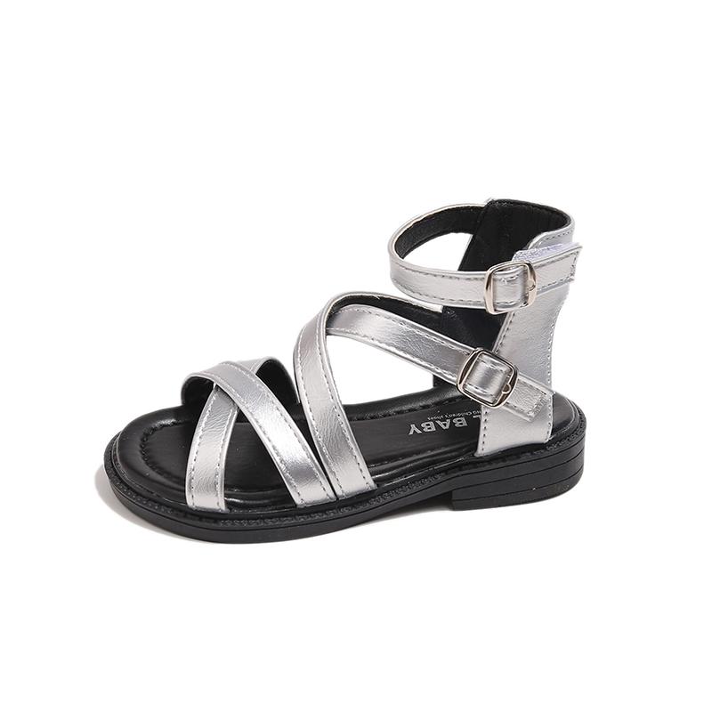 Girls Roman Shoes with Double Hook&loop Kids Sandals Non-slip Soft Sole 2025 Summer New Children Princess Shoes Open Toes Sweet