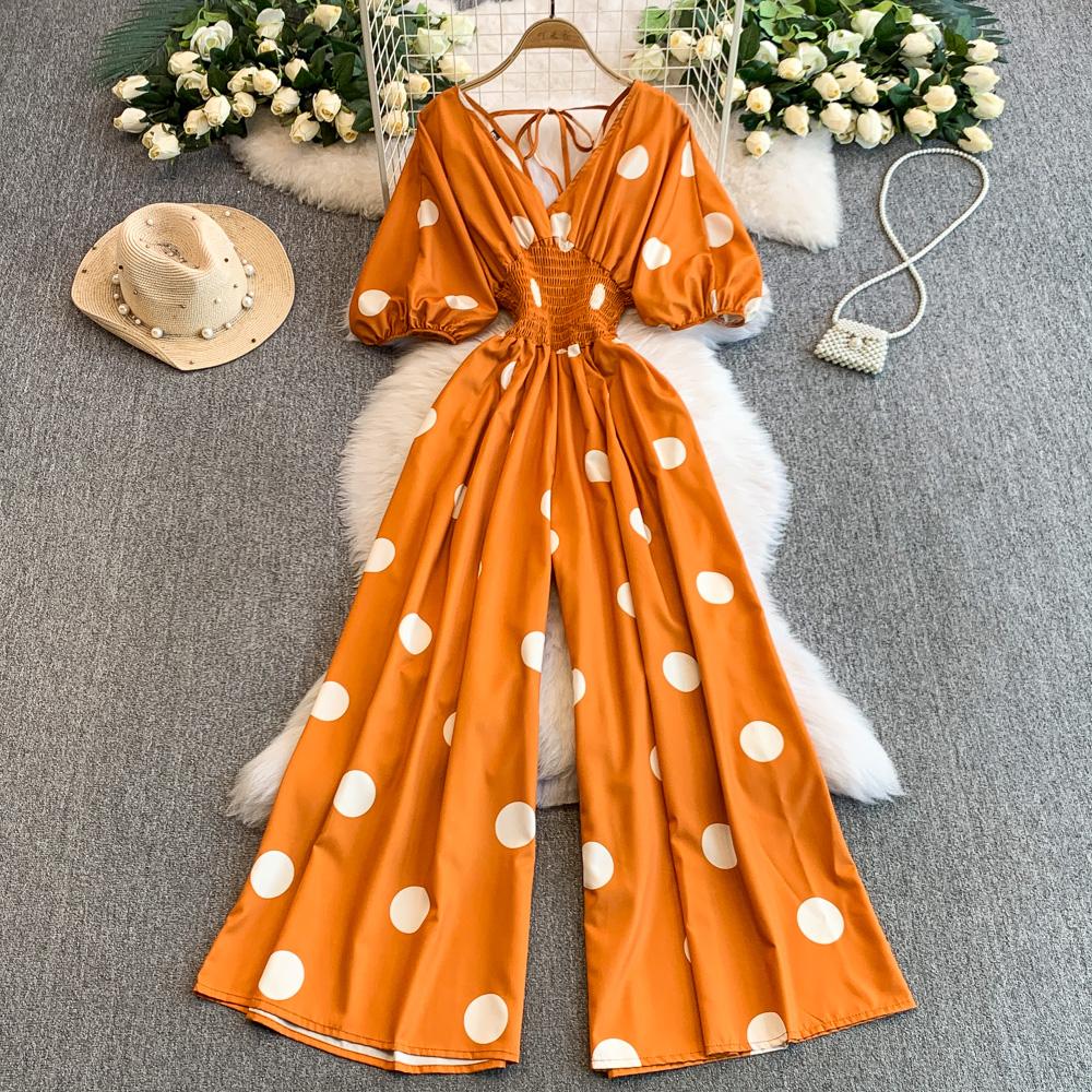 Damen Punkte Puffärmel Slim Bodysuit Schicke Mode Elastische Bodycon Jumpsuits Elegante Gothic Overalls