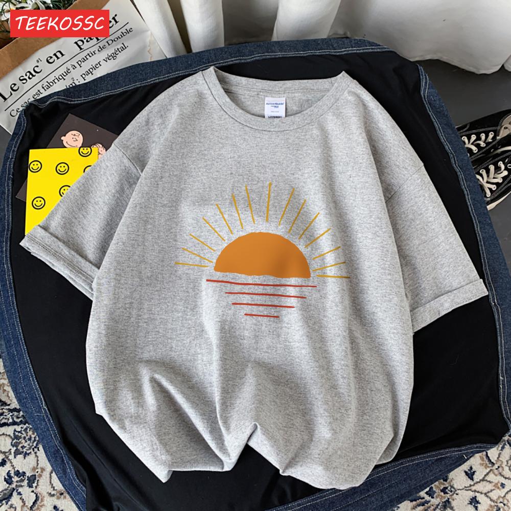 Sunset On The Coastline Men Tee Shirt Graphic Personality T Shirts High-Quality Pattern T-Shirt Cotton Fashion Short Sleeved