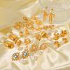 French Gold Heart Bow Pearl Earrings Titanium Steel Earrings for Women
