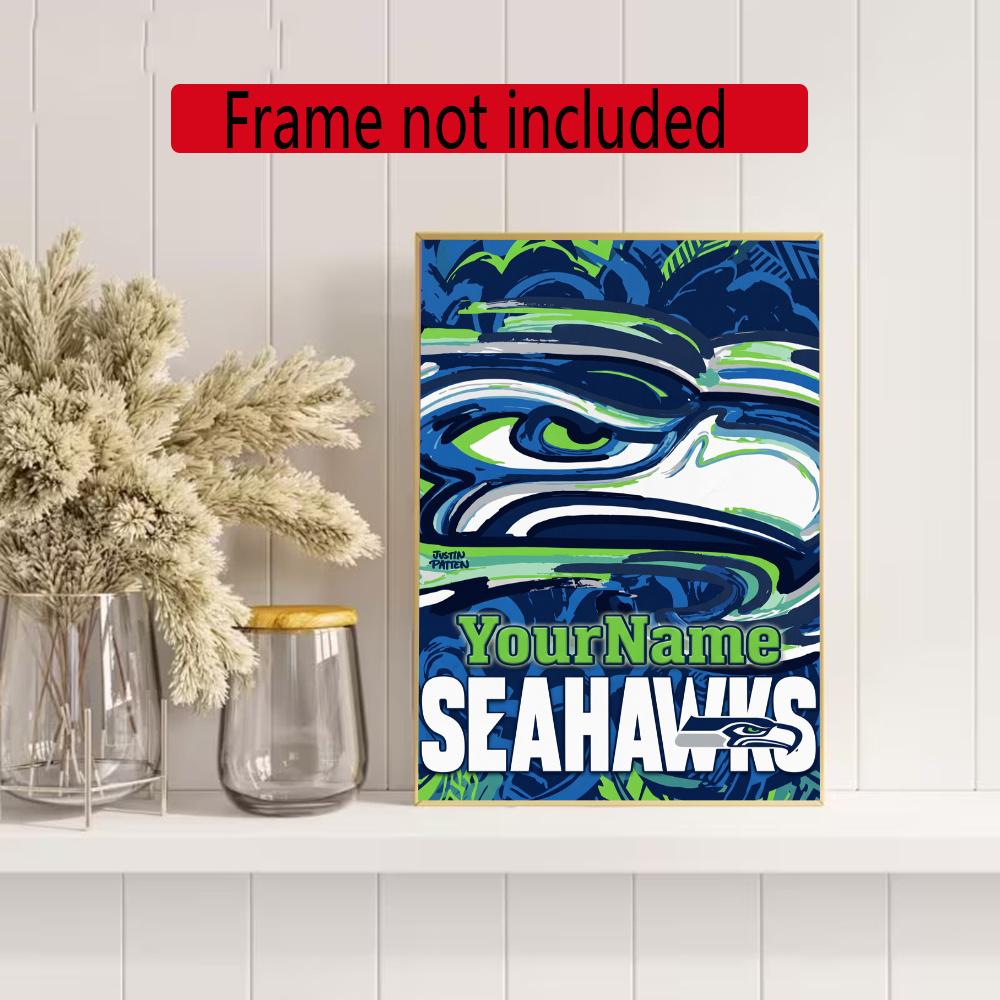 Seattle Seahawks Personalized Name Round Diamond Painting Kit Diamond Embroidery Painting Rhinestones Mosaic Frameless Handwork Decoration Arts