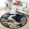 Border Collie Runder Teppich, Teppich für Wohnzimmer Schlafzimmer Sofa Spielzimmer Dekoration, Rutschfeste Bodenmatte