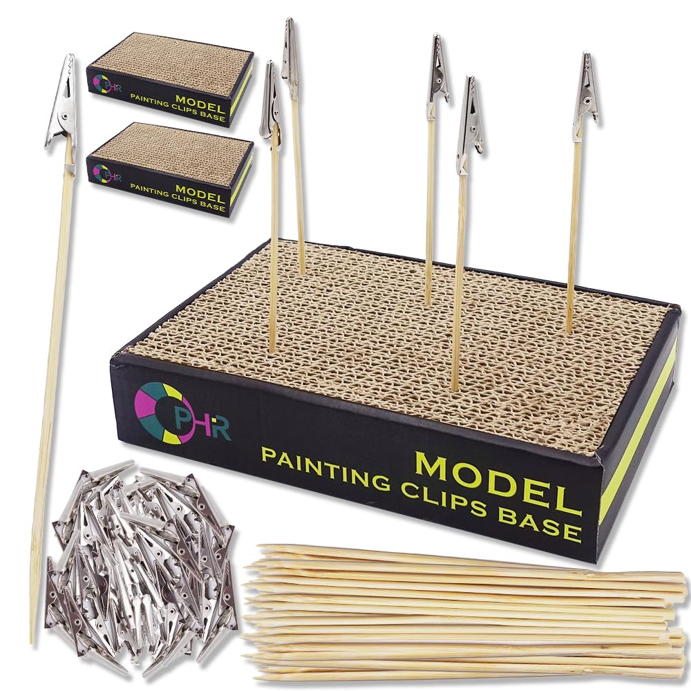 ZAIDEA Clip Paint Stick Set for Plastic Paint Model and Cardboard Clip Models, Bases, Figures, Painting, Airbrushing, (3 Bases/200 Sticks)