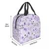Light Purple Floral Pattern Insulated Lunch Bag for Women Kids Portable Food Boxes Thermal Lunch Box Tote