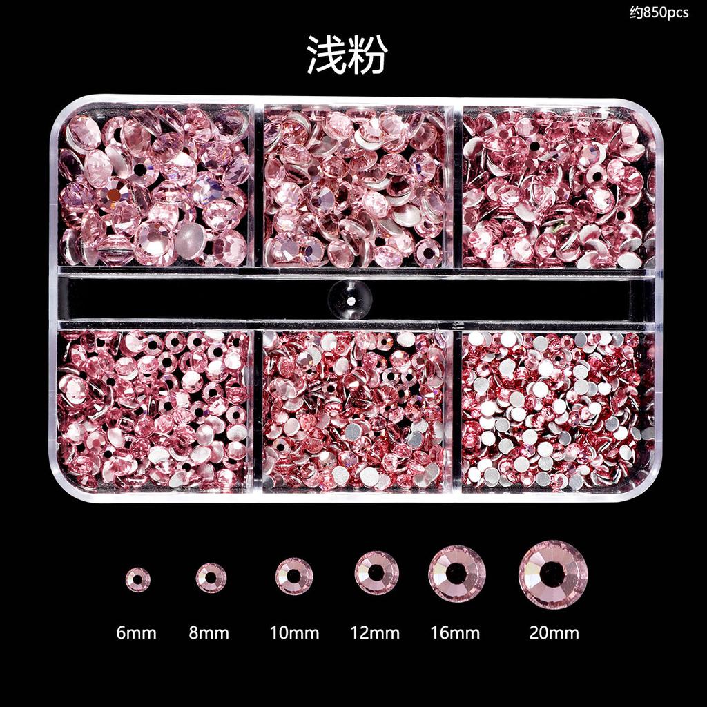 Nail Art Diamond 6 Grid Glass Flat Bottom Round Diamond Crystal Transparent Ab Mixed Color Large And Small Mixed Decoration