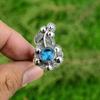 Sterling Silver Round Swiss Blue Topaz Stone Solitaire Handmade Flower Wife Ring