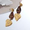 Stainless Steel Leopard Print Love Heart Dangle Stud Earrings for Women