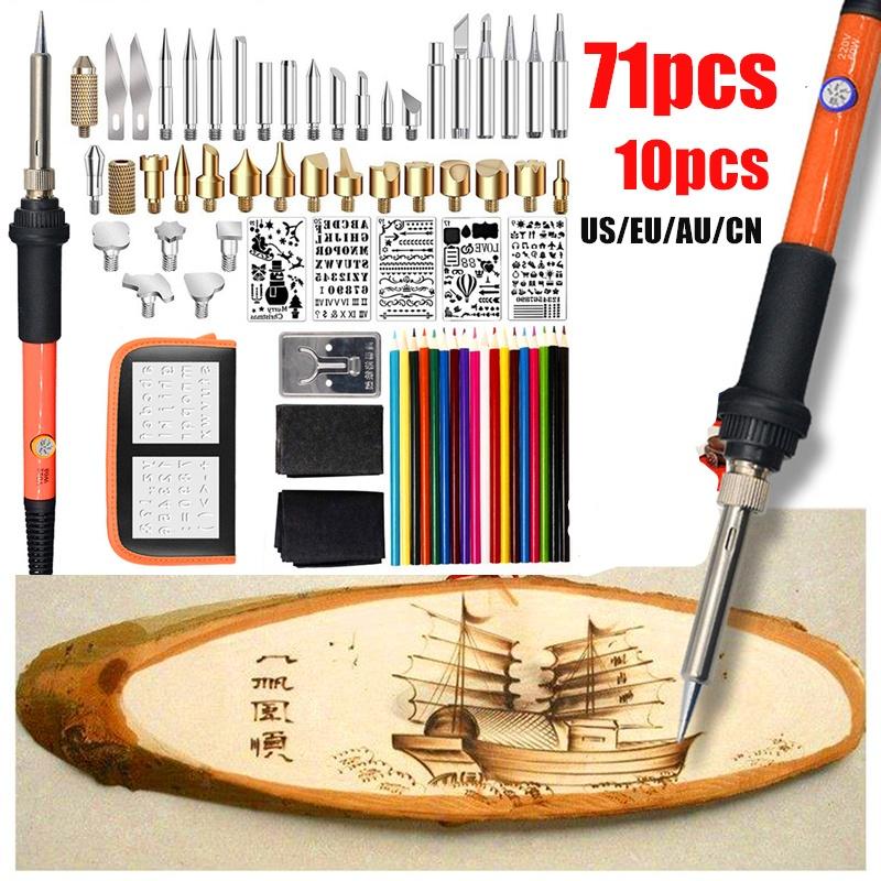 71pcs 110V Wood Burning Pen Set Stencil Soldering Tips Tool Pyrography Kit J5R8N