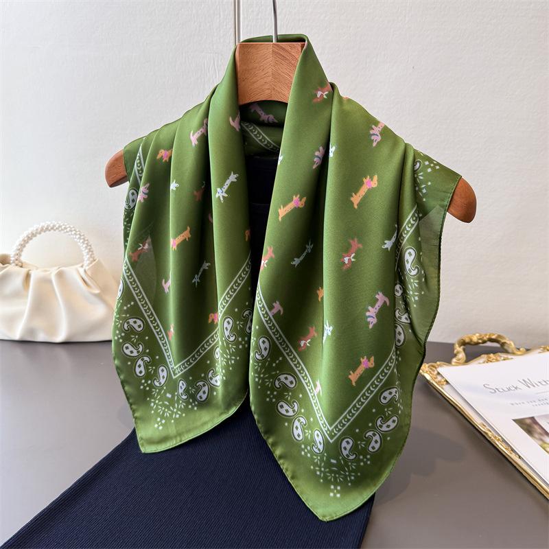 Cute Dachshund Dog Print Square Satin Scarf Women Pink Paisley Border Bandana Multi-use Neck Scarfs Hair Tie Bag Wrap Headband