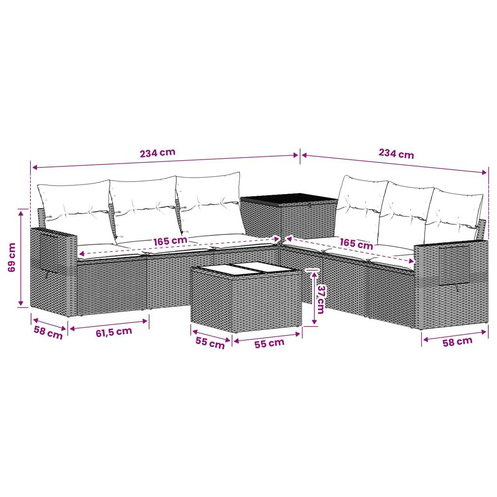 Sofa Set 8 pcs Grey and Dark Grey Poly Rattan and Steel