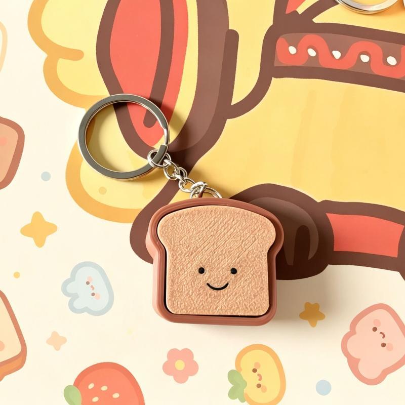Mini Steamed Bun Clicker Keychain Simulation Food Fidget Toy Soft Sensory Stress Relief Gadget for Kids Adults Daily Use