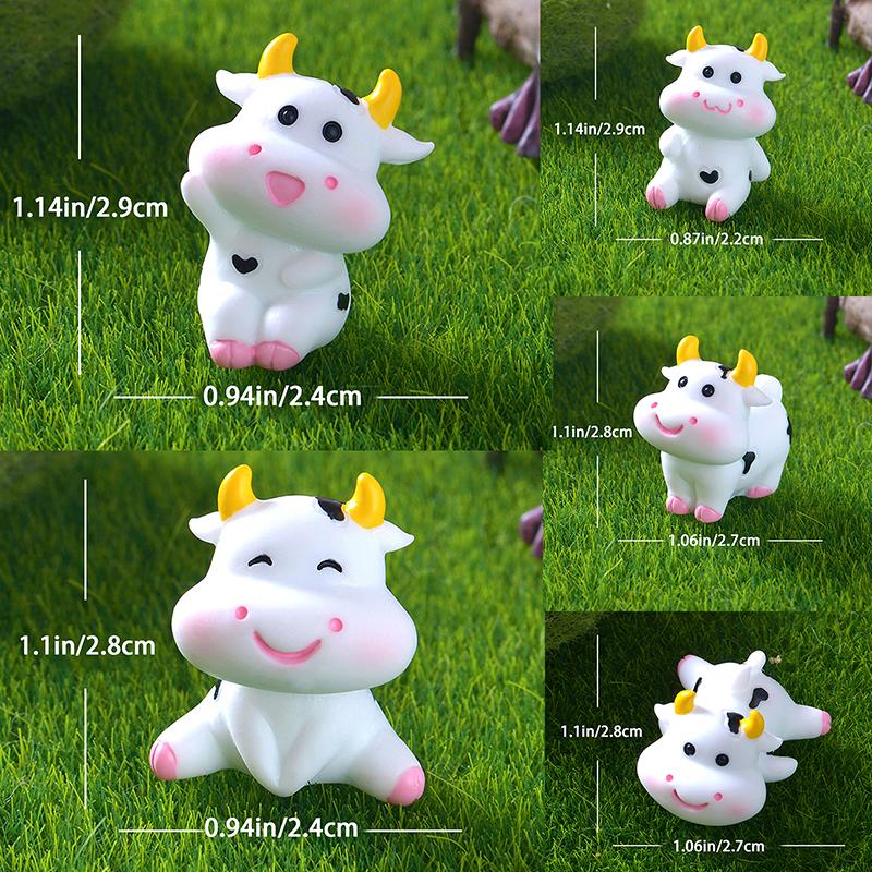 Mini Cute Cow Figurine Craft Miniature Model Home Decoration Accessories Desktop Garden Micro Landscape Ornaments Gift