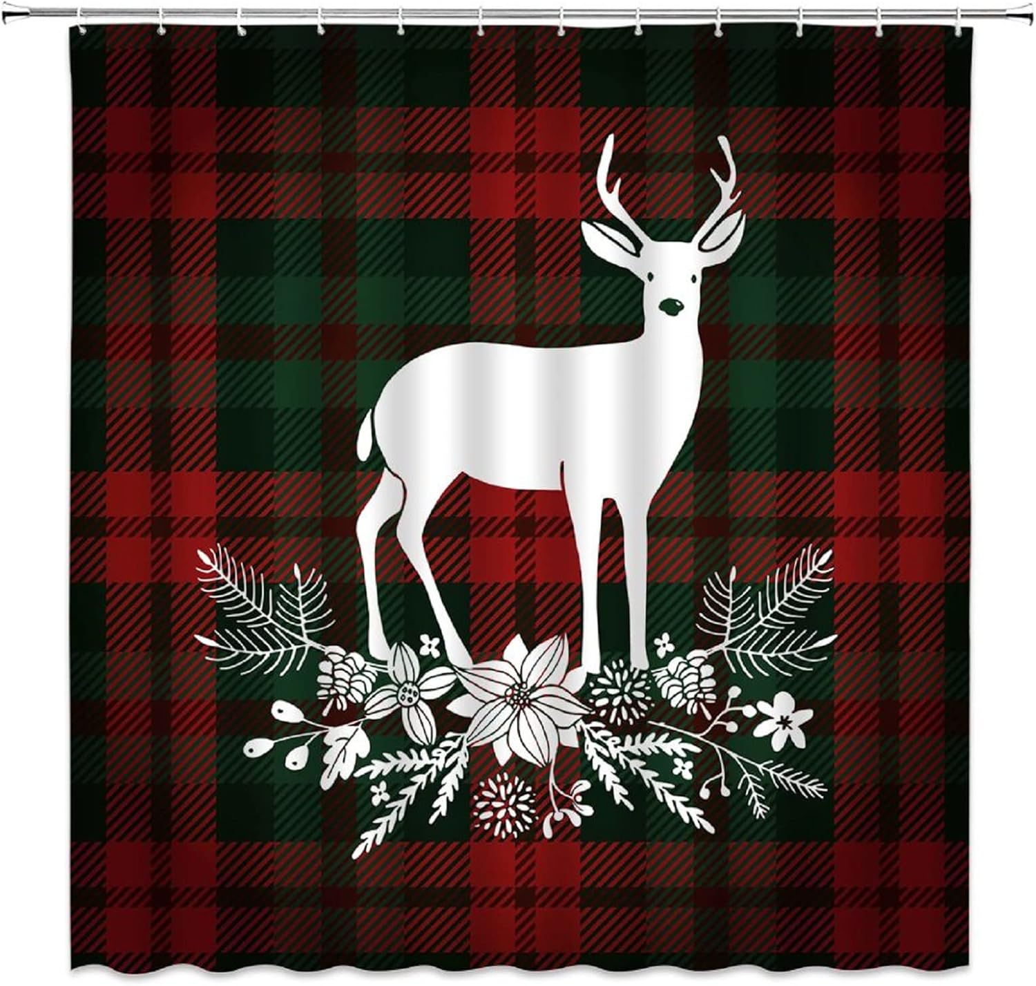 

Christmas Snowflake Shower Curtain Red Xmas Snow Winter Holiday Festival Rustic Farmhouse Vintage Country Farm Bathroom Home W60H190(CM)-1 Pcs