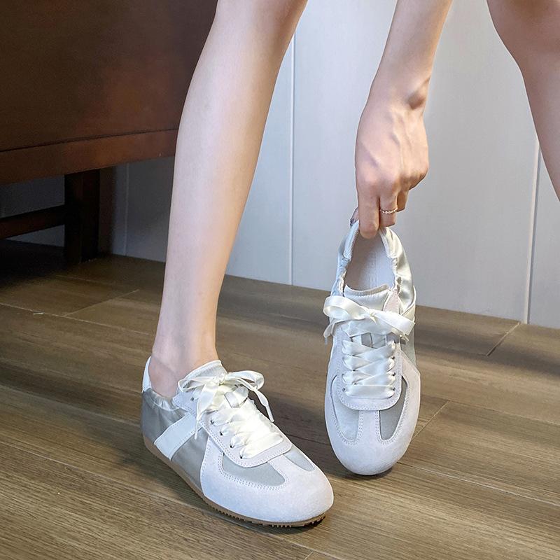 Cowhide version~ Ballet training shoes women's soft-soled splicing versatile breathable casual sports shoes leather flat-soled Forrest Gump shoes