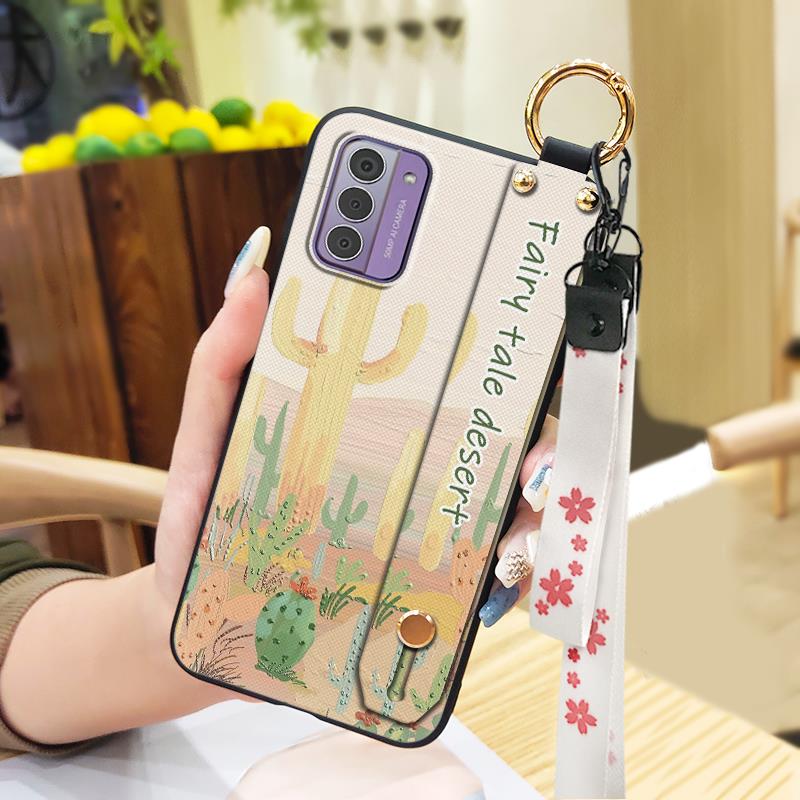 Lanyard Protective Phone Case For Nokia G42 5G Wristband Ring Kickstand Anti-dust Oil Painting Back Cover Wrist Strap