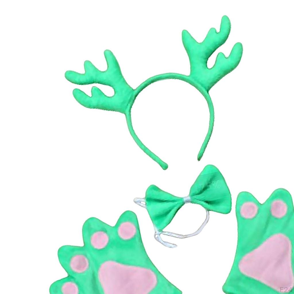 4 Pieces Animals Costume Set Animal Headband Gloves Bowtie and Tail for Stage Performance